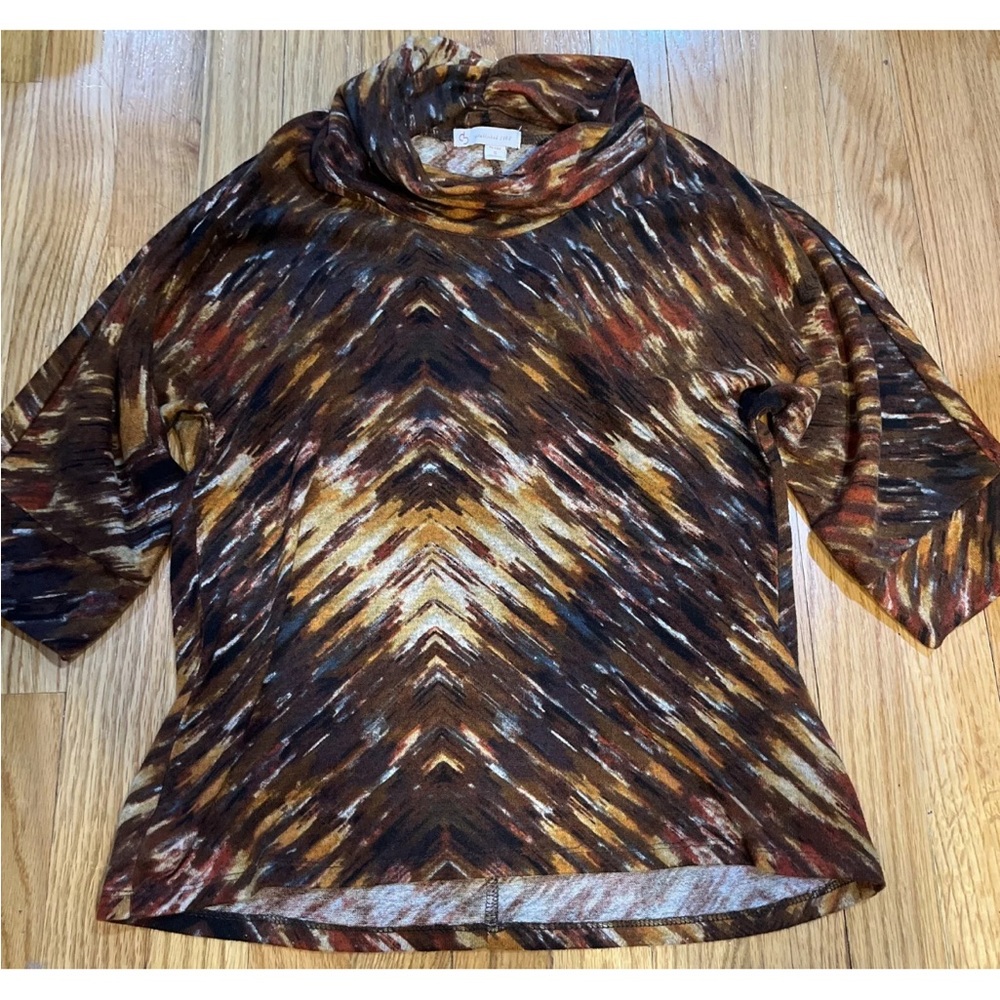 VTG Dress Barn Dark Abstract Print Top Browns And Orange Small